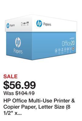 Office Depot Hp office multi-use printer & copier paper, letter size (8 1/2 x 11), 5000 total sheets, 20 lb, 92 (u.s.) brightness, white, offer