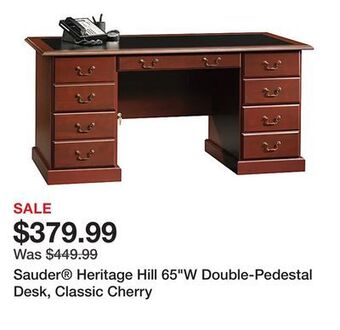 Office Depot Sauder® heritage hill 65w double-pedestal desk, classic cherry offer