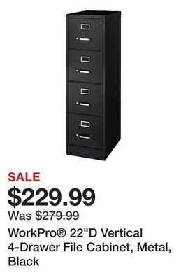 Office Depot Workpro® 22d vertical 4-drawer file cabinet, metal, black offer