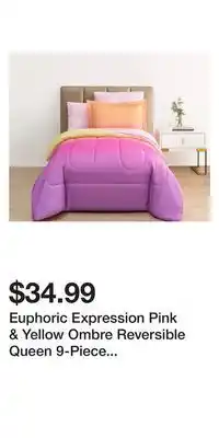 Big Lots Euphoric expression pink & yellow ombre reversible queen 9-piece bed-in-a-bag set offer