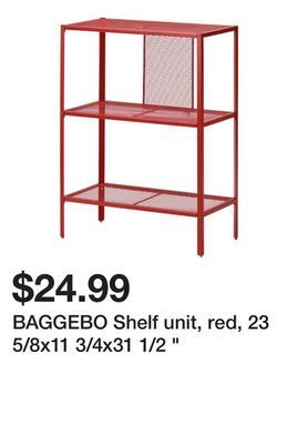 Ikea Baggebo shelf unit, red, 23 5/8x11 3/4x31 1/2 offer