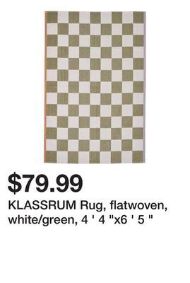 Ikea Klassrum rug, flatwoven, white/green, 4 ' 4 x6 ' 5 offer