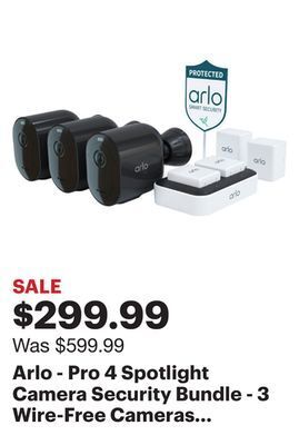 Best Buy Arlo - pro 4 spotlight camera security bundle - 3 wire-free cameras indoor/outdoor 2k with color night vision (12 pieces) - b offer