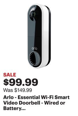 Best Buy Arlo - essential wi-fi smart video doorbell - wired or battery operated - white offer
