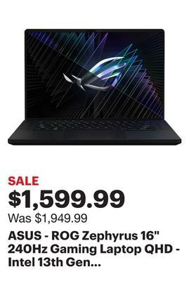 Best Buy Asus - rog zephyrus 16 240hz gaming laptop qhd - intel 13th gen core i9 with 16gb memory - nvidia geforce rtx 4070 - 1tb ssd offer