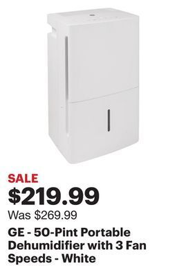 Best Buy Ge - 50-pint portable dehumidifier with 3 fan speeds - white offer