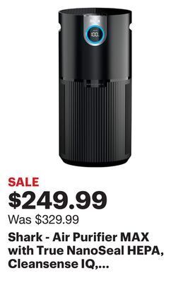 Best Buy Shark - air purifier max with true nanoseal hepa, cleansense iq, odor lock, cleans up to 1200 sq. ft - charcoal grey offer