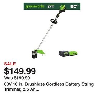 Tractor Supply Company 60v 16 in. brushless cordless battery string trimmer, 2.5 ah lithium-ion battery & rapid charger, 2122802 offer