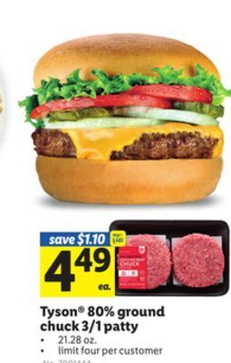 Lidl Tyson® 80% ground chuck 3/1 patty offer