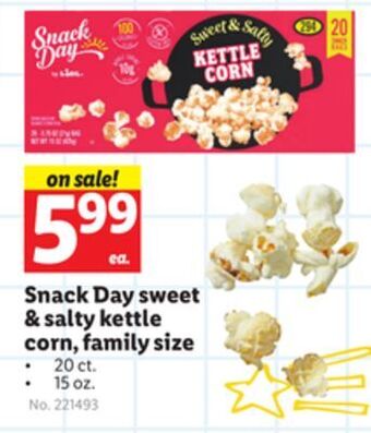 Lidl Snack day sweet & salty kettle corn, family size offer