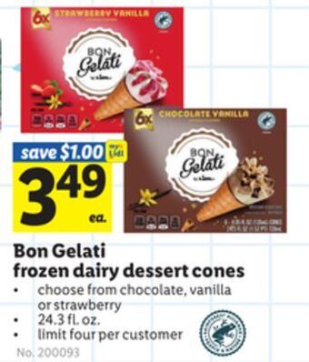 Lidl Bon gelati frozen dairy dessert cones offer