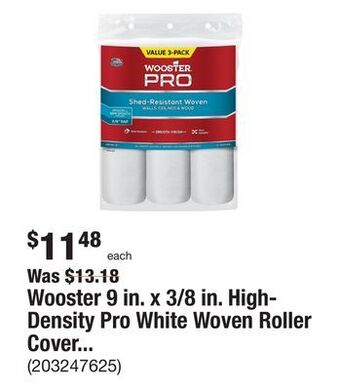 The Home Depot Wooster 9 in. x 3/8 in. high-density pro white woven roller cover (3-pack) offer