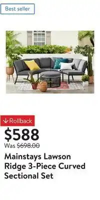 Walmart Mainstays lawson ridge 3-piece curved sectional set offer