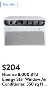 Walmart Hisense 8,000 btu energy star window air conditioner, 350 sq ft coverage, white offer