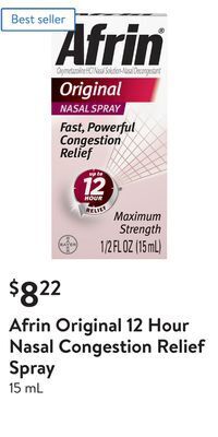 Walmart Afrin original 12 hour nasal congestion relief spray offer
