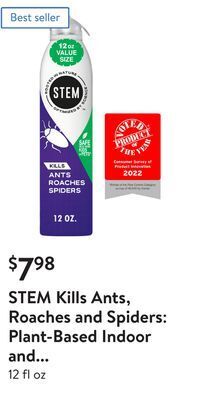 Walmart Stem kills ants, roaches and spiders: plant-based indoor and outdoor bug spray offer
