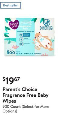 Walmart Parent's choice fragrance free baby wipes offer