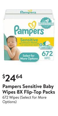 Walmart Pampers sensitive baby wipes 8x flip-top packs offer