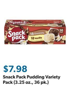 Sam's Club Snack pack pudding variety pack (3.25 oz., 36 pk.) offer