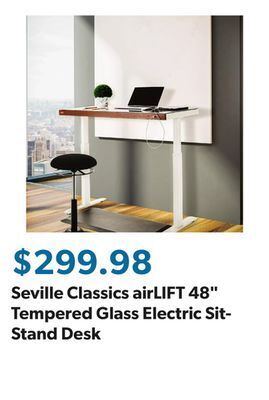 Sam's Club Seville classics airlift 48 tempered glass electric sit-stand desk offer