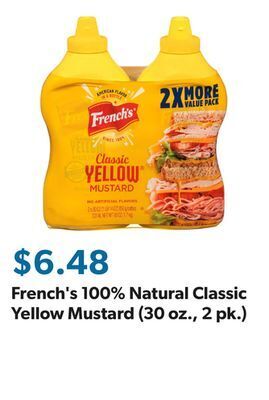 Sam's Club French's 100% natural classic yellow mustard (30 oz., 2 pk.) offer