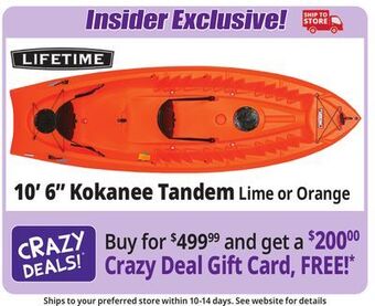 Ocean State Job Lot Lifetime kokanee 10'6 tandem kayak, green offer