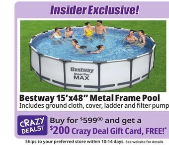 Ocean State Job Lot Bestway 15'x48 metal frame pool offer