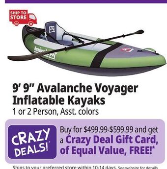 Ocean State Job Lot Avalanche 9'9 voyager 1-person inflatable kayak set, green offer