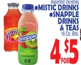 Bravo Supermarkets Mistic drinks, snapple drinks & teas offer