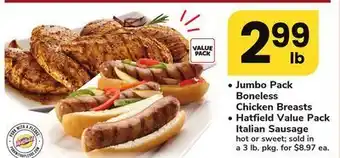 ACME Jumbo pack boneless chicken breasts , hatfield value packitalian sausage offer