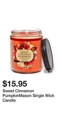 Bath & Body Works Sweet cinnamon pumpkinmason single wick candle offer