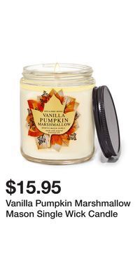 Bath & Body Works Vanilla pumpkin marshmallow mason single wick candle offer