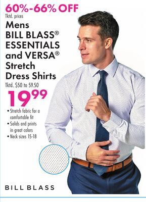 Boscov's Mens bill blass® essentials and versa® stretch dress shirts offer