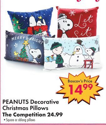 Boscov's Peanuts decorative christmas pillows offer