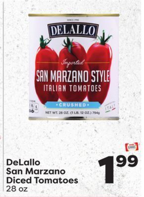 Weis Markets Delallo san marzano diced tomatoes offer