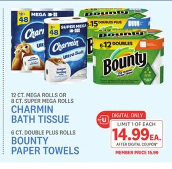 Kings Food Markets 12 ct. mega rolls or 8 ct. super mega rolls charmin bath tissue 6 ct. double plus rolls bounty paper towels offer