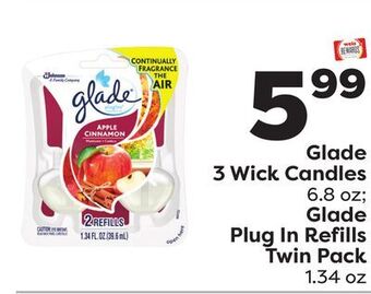 Weis Markets Glade 3 wick candles 6.8 oz glade plug in refills twin pack 1.34 oz offer