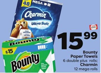 Weis Markets Bounty paper towels 6 double plus rolls charmin 12 mega rolls offer