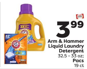 Weis Markets Arm & hammer liquid laundry detergent 32.5-33 oz pacs 19 ct offer