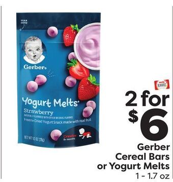 Weis Markets Gerber cereal bars or yogurt melts offer