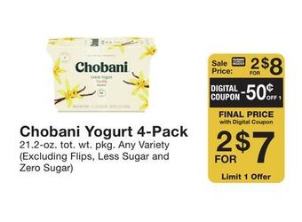 Fairway Store Market Chobani yogurt 4-pack offer