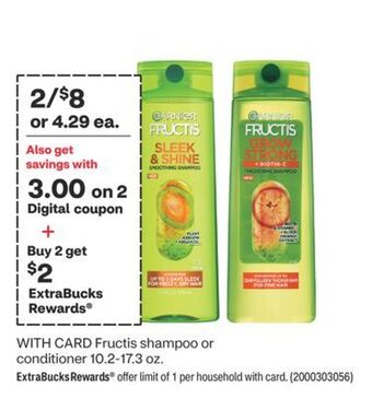 CVS Fructis shampoo or conditioner 10.2-17.3 oz. offer