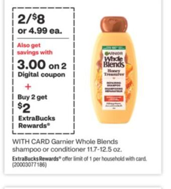 CVS Garnier whole blends shampoo or conditioner 11.7-12.5 oz. offer