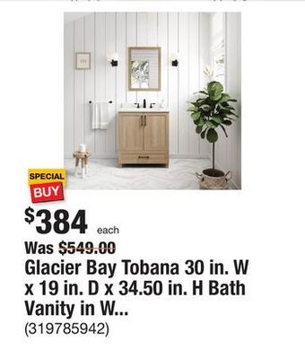 The Home Depot Glacier bay tobana 30 in. w x 19 in. d x 34.50 in. h bath vanity in weathered tan with white cultured marble top offer