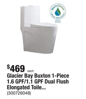 The Home Depot Glacier bay buxton 1-piece 1.6 gpf/1.1 gpf dual flush elongated toilet in white offer