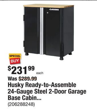 The Home Depot Husky ready-to-assemble 24-gauge steel 2-door garage base cabinet in black (28 in. w x 32 in. h x 18 in. d) offer