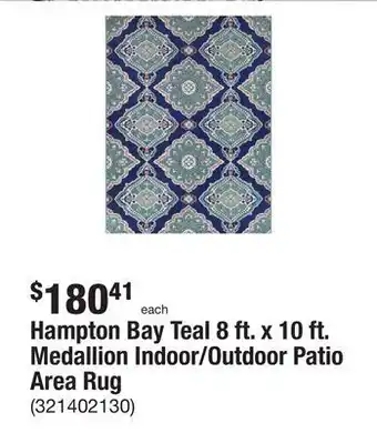 The Home Depot Hampton bay teal 8 ft. x 10 ft. medallion indoor/outdoor patio area rug offer