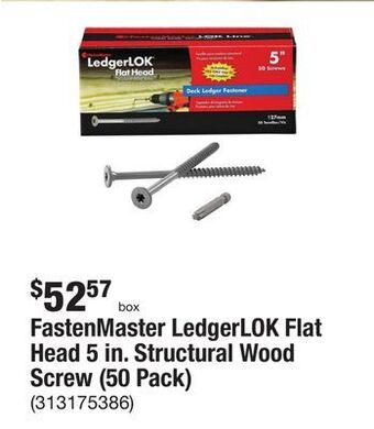 The Home Depot Fastenmaster ledgerlok flat head 5 in. structural wood screw (50 pack) offer
