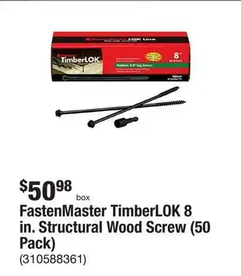 The Home Depot Fastenmaster timberlok 8 in. structural wood screw (50 pack) offer