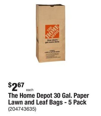The Home Depot The home depot 30 gal. paper lawn and leaf bags - 5 pack offer